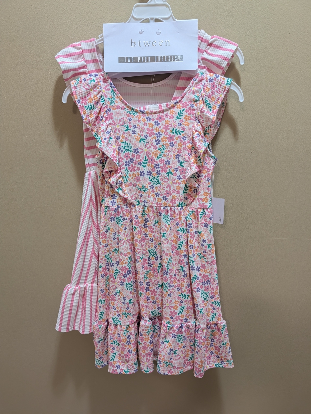 btween Girls' Pink Floral Ruffle Dress Size 8 Set Of 2 NWT NEW!
